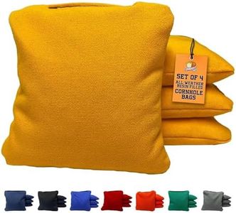 Cornhole365 All Weather Cornhole Bags - 6"x6" Premium Plastic Pellet Resin-Filled, Weather-Resistant, Solid Color Duck Cloth Cornhole Bean Bags - Professional Cornhole Bags Set of 4 (Storm Yellow)