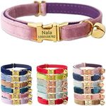 PETDURO Personalized Velvet Cat Collars with Bell and Engraved Metal Buckle for Girls and Boys - Customized Name, Multiple Colors and Matching Bow Tie Available