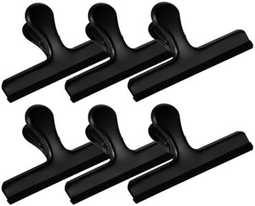 HOUSE AGAIN 6 Pack Stainless Steel Chip Bag Clips Covered with Silicone - NO More Sharp Edges - Color Coded for Food Bags - Air Tight Seal, Heavy Duty for Kitchen and Office, 5 Inches-Black