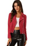 Allegra K Women's Short Jacket Soft Moto Zip Up Pockets Faux Suede Biker Jackets Red M