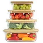 Gadgy Glass containers with lids Set of 4 - With leak-proof and airtight bamboo lid - Glass lunch box - Stack-able containers, meal prep containers glass - Glass food storage containers with lids