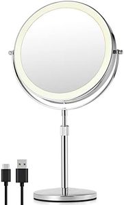 OMIRO 3X/10X Magnifying Makeup Mirror with Light, 8.5 Inches Double Sided Swivel-Free Vanity Mirror with height-adjustable stand (Silver)