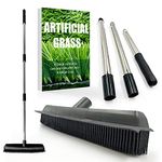 Artificial Grass Brush Astro Turf Brush − Artificial Grass Broom with Soft Rubber Bristles and 3-Section Stainless Steel Handle, Artificial Grass Rake Rubber Broom + Free Artificial Grass Care Guide