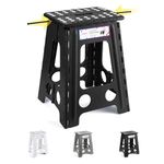 HOUSE DAY Folding Step Stool 18 Inch, Heavy Duty Step Stool for Adults, Portable & Collapsible Stepping Stools, Anti-Slip Stepstool, 300 LBS Capacity, Foldable Steps for DIY, Garage, Bathroom - Black​