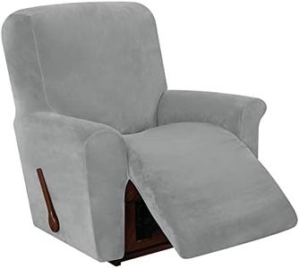 PENDEJATO Stretch Recliner Chair Covers, 1-Piece Soft Velvet Recliner Slipcovers Single Seat Couch Cover Furniture Protector with Pocket (Light Grey)