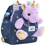 Naturally KIDS Toddler Backpack w Stuffed Animal Toy, Medium Kids Backpacks for Grls Boys, Toddler Gifts, Unicorn Toys