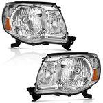 WEELMOTO For 2005-2011 Toyota Tacoma Headlights Assembly, 2005 2006 2007 2008 2009 2010 2011 Tacoma Headlight Replacement Automotive Headlight Assemblies Chrome Housing Amber Reflector Pair Set