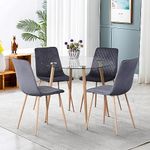 GOLDFAN Dining Table Set Glass Dining Room Table and Velvet Chairs Set 4 for Small Spaces Kitchen Table with 4 Chairs Home Furniture,Grey