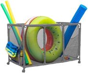 Pool Noodles Holder, Toys, Balls and Floats Equipment Mesh Rolling Storage Organizer Bin, Kids Height, Large (25" L x 43" W x 28" H), Gray