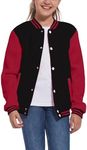 Mowbeat Kid's Baseball Jacket Boy's Varsity Style School Jackets Top for Girl Sports Outerwear Jackets Track Jackets Coat, Red B, 8 Years