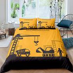 Yellow Car Bedding Set Girls Adult Queen Cartoon Man Comforter Cover for Boys Girls Crane Duvet Cover Breathable ModernBedspread Cover Room Decor Quilt Cover 3pcs Bedding Set