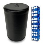 Luck Lab Black Leather Dice Stacking Cup with 5 Serialized Razor Edge 19 mm Casino Dice - Pro Straight Cup for Stacking and Magic Tricks (Blue Dice)