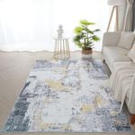 Xfrog Abstract Area Rug Extra Large Washable Rug Modern Soft Short Pile Area Rugs Non-Slip Non Shedding Gold Grey Carpet for Living Room Dining Bedroom Office 160x230CM