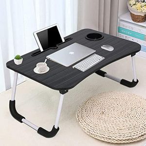 Rylan Study Table Foldable Wooden Laptop Bed Tray Table, Multifunction Lap Tablet Desk with Cup Holder, Perfect for Eating Breakfast, Reading Book, Working, Watching Movie On Bed__