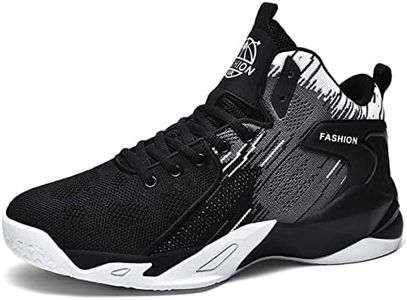 HYDLONGR Men's Breathable Knit Fabric Comfortable High-Top Trainers Shoes Shoes Basketball Shoes Casual Sneakers black1 4 Men