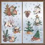 Yovkky 184 PCS Hello Winter Pine Cone Window Clings 9 Sheets, Christmas Tree Snowflakes Hot Cocoa Stickers Decals Decor, Snow Lamp Candle Ice Skates Holiday Home Kitchen Decorations