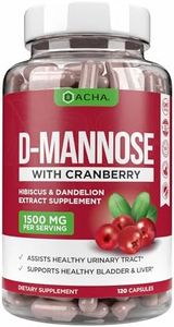 Natural D-Mannose Capsules 4-in-1 Formula - 120 CAPS, 1500 MG Cranberry, Dandelion, Hibiscus Flower Extract, Fast-Acting Pills for Bladder Health, Urinary Tract Infection UTI Support Flush Impurities