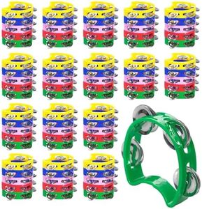 75 Pcs Tambourine Bulk for Kids 4 Bells Handheld Percussion Tambourine Rhythm Instrument Colored Noise Makers Hand Tambourine Musical Instrument for Kids Adults Beginners School Home Party Supplies