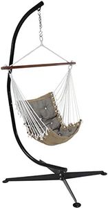 Sunnydaze Tufted Victorian Hammock Chair Swing with Steel C-Stand - 300-Pound Capacity - Black Stand - Gray