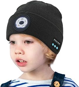 Kids Bluetooth Beanie Hat with Light Built-in, Winter Knitted Beanie with Wireless Headphones and Microphone, Upgraded USB Rechargeable Music Hats Stocking Stuffers Gifts for Boys Girls (Black)