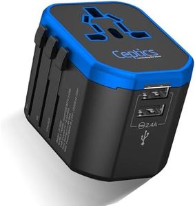 Ceptics World Travel Dual USB Power Plug Adapter - 2 USB Ports Wall Charger Type I C G A Outlets 110V 220V A/C - 5V D/C - EU Euro US UK - European Adaptor Kit