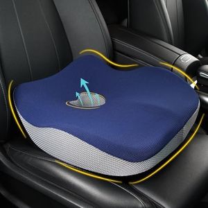 Allaboutsla Car Seat Cushion, Ergonomic Memory Foam Butt Cushion for Sciatica Pain Relief, Adult Booster Seat for Short People, Car Pillow for Driving, Truck, Office, Wheelchair - Blue&Gray