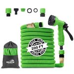 VELVETIO Expandable Strong Garden Hose Pipe 200FT, 7 Function Nozzle Spray Gun with 3/4" 1/2" 1" Leakproof Connector, 4 Layer Latex Core No Kink Flexible Hose for Outdoor & Car Wash, Green