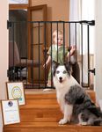 Babelio 26-43" Auto Close Baby/Dog Gate for Stairs, 2-in-1 Easy Swing Doorway and Hallway Pet Gate, with Extra-Wide Walk Thru Door and Threshold-Free Design, Black