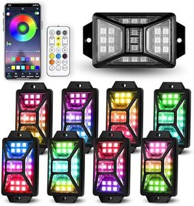 8 Pods Full Angle RGB Rock Lights Compatible with Trucks Jeep UTV SUV ATV Boat Golf Cart, Waterproof Multi-Color, App/Remote Control Led Rock Lights with Music Mode