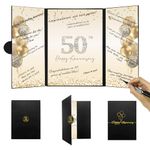 DARUNAXY Black Gold 50th Anniversary Party Decorations, Happy 50th Anniversary Alternative Signature Guest Book for Parents Cheers to 50 Years Gifts 50 Anniversary Signing Card Board Party Supplies