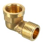 sourcing map Brass Elbow Pipe Fitting 90 Degree 1/2 BSP Male X 1/2 PT Female Coupler