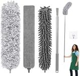 Fogray 5 PCS Extendable Feather Duster, Bendable Microfiber Duster with Extra Long 100'' Telescopic Extension Pole and Soft Silicone Cap, Washable Duster for Cleaning Roof, High Ceiling Fan, Blinds