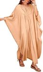 Bsubseach Women Casual Kaftan Dress Batwing Sleeve Plus Size Swimsuit Cover Up Maxi Caftan Dresses Apricot