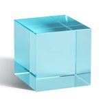 QFkris K9 Crystal Optical Glass Prism Cube Paperweight Ornament Art Glass Figurine Table Home Collectible Decor Photography Accessory (1.5inch,Cyan)