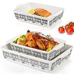 YOUEON Set of 3 Ceramic Baking Dish with Handles, Porcelain Bakeware Set with Boho Pattern, Casserole Dish, Lasagna Pans, Rectangular Baking Dish for Kitchen, Cooking, Cake Dinner