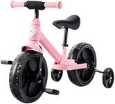 COSTWAY 4-in-1 Kids First Bike, Toddler Balance Bikes with Training Wheels, Pedals, Footrest, Adjustable Handlebar and PU Seat, Ideal for 2-6 Years Old (Pink)