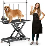 YITAHOME 49" Professional Electric Dog Grooming Table, w/Leveling Wheels Heavy Duty Grooming Table for Dogs at Home, w/Aluminum Large Dog Grooming Station, Anti Slip Tabletop & Tool Organizer Black