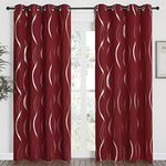 NICETOWN Blackout Curtains 84 inch Length 2 Panels Set, Noise Reducing Thermal Insulated Wave Line Foil Print Design Blackout Curtains for Patio Sliding Glass Door (Burgundy Red, 52-inch Width)