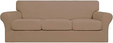 Easy-Going 4 Pieces Couch Covers for 3 Cushion Couch Stretch Sofa Slipcover Proof Fitted Furniture Protector Spandex Sofa Cover Washable Furniture Protector for Pets, Kids (Large, Camel)