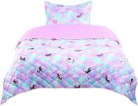 Tadpoles 2-Piece Girls Unicorn Quilt Set | 1 Twin Bed Size Quilt & 1 Standard Sham | Made of 100% Micro-Denier Polyester Fiber | Soft, Smooth & Durable | Ideal for Teens | Metallic Pink Unicorns