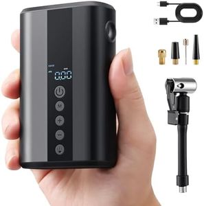 AUMENTAR Electric Air Compressor Portable Bicycle Pump Car Tire Inflator, 130 PSI Portable Mini Bike Pump with Pressure Gauge, Auto Shut-Off Air Pump with LED Light for Car Motorcycle Bikes Balls