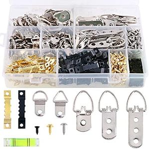 Swpeet 601Pcs Heavy Duty Picture Hangers Kit with 1 Mini Gradienter, Assorted Picture Hangers Hooks with Screws Kit for Home Office Photo Picture Painting Hanging Solutions with Box - 7 Models