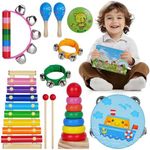 Kids Musical Instruments, Musical Instruments Wood Xylophone for Kids Children, Child Wooden Music Shakers Percussion Instruments Tambourine Birthday Gifts Present with Carrying Bag