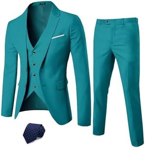YND Men's Slim Fit 2 Button 3 Piece Suit Set, Blazer Jacket Vest Pants and Tie, Solid Wedding Dress Tux and Trousers Green