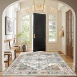 NICETOWN Washable Area Rug 8x10 - Faux Wool Area Rugs for Living Room Clearance Non Slip Floral Sofa Carpet Foldable for Bedroom, Kids Room