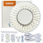 LED Rope Lights Outdoor Waterproof Daylight White - SURNIE 50ft Outside Bright Lighting Cuttable Connectable Flexible 110V Plug Thick Cool Clear Flat 6000K - Indoor Deck Patio Christmas Camping Decor