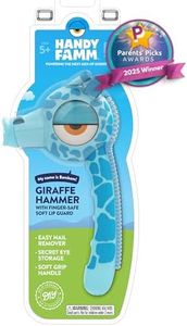 Handy Famm Real Metal Giraffe Hammer for Kids, Patented Safety Mouth Sleeve and Nail Remover, STEM DIY Tool for Children Ages 5 and Up, Blue