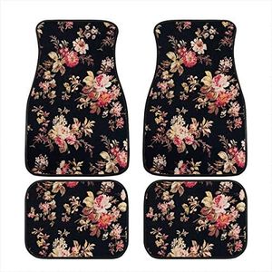 FUIBENG Art Flowers Pattern Car Floor Mats Front Rear Premium Carpets Mat, Set of 4 Floral Auto Foot Mats Universal Fit Vehicles