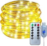 SHANJIA Rope String Lights, 12M/39ft 100LED Waterproof 8 Mode/Remote USB Tube Lights Christmas Lights,String Lights Outdoor Indoor for Christmas Decorations (Warm White)