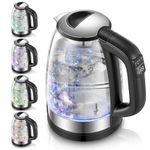 Electric Kettles, Glass Kettles Electric with 5-Color LED, Keep Warm, Anti-Dry, Automatic Shutdown, 2200W Fast and Quiet Boiling, Temperature Control Kettle, 1.7L FOHERE